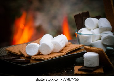 Ingredients For Smores In Front Of A Fire