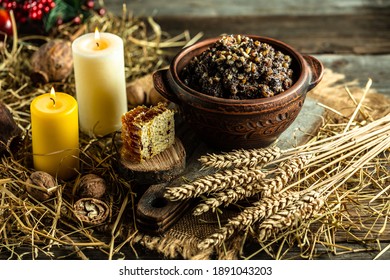 Ingredients For Traditional Kutia. Ukrainian Cuisine. Christmas Porridge Kutya By Eastern Orthodox Christians In Ukraine, Belarus And Russia.