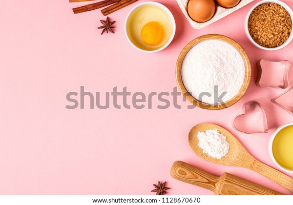 Ingredients Utensils Baking On Pastel Background Stock Photo 1128670670 ...