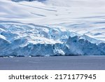 Inhospitable terrain on beautiful blue Antarctica.