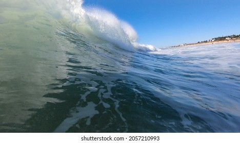 Inisde A Big Surfer Wave In The Atlantic Ocean At The Coast Of Cadiz, South Spain