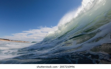 Inisde A Big Surfer Wave In The Atlantic Ocean At The Coast Of Cadiz, South Spain