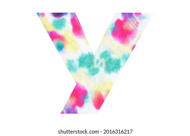 Initial letter cyrillic alphabet with abstract hand-painted tie dye texture. Isolated on white background. Illustration for headline and logo design