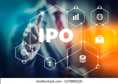 Initial Public Offering (IPO) concept image, businessman selecting stock trading interface