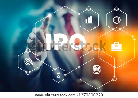 Initial Public Offering (IPO) concept image, businessman selecting stock trading interface