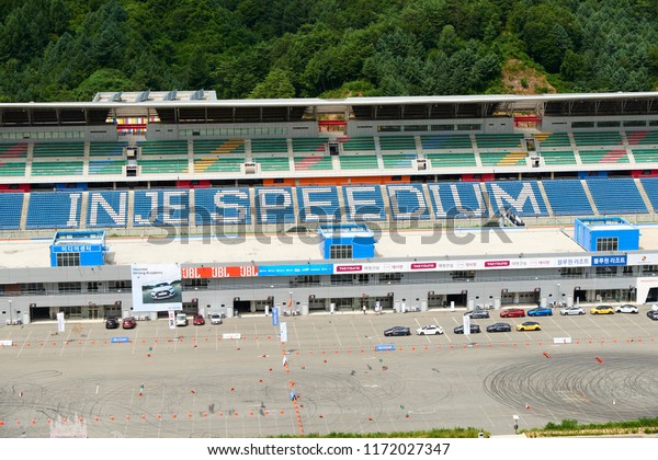 Inje-gun, Korea - August 07, 2018: Inje Speedium, a\
motor racing circuit which is part of a large complex named the\
Inje Auto theme park.