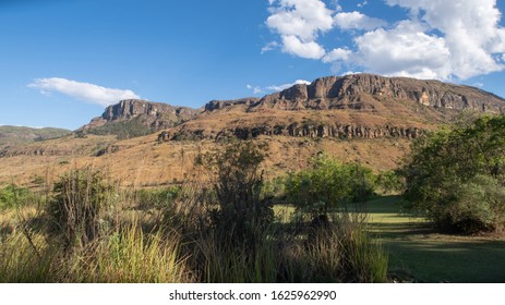 Injisuthi Campsite In Central Drakensberg Panoramas With Drakensberg Mountains In The Background And Campsite In South Africa