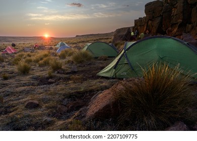 Injisuthi, Drakensberg, South Africa - September 17 2022: Vango Tents In A Campsite In Mafadi