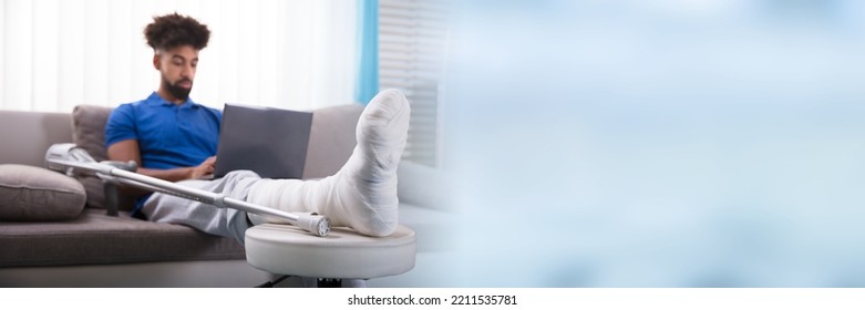 Injured Man Broken Leg Cast. African American Home Accident