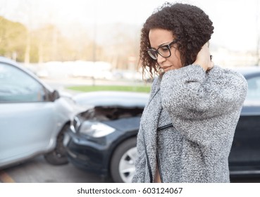 Injured Woman Feeling Bad After Having A Car Crash