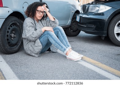 Injured Woman Feeling Bad After Having A Car Crash