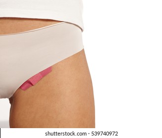 Injuries Of Waxing. Band-Aid On Groin