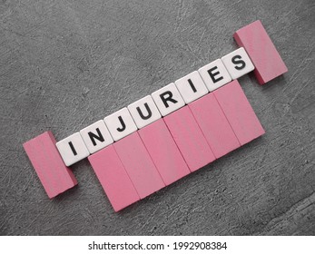 Injuries, word from alphabeth with background.