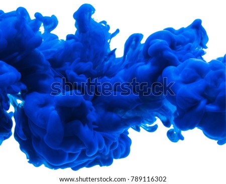 Ink blue color paint pouring in water isolated on white background