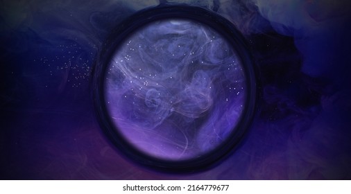 Ink Color Blend. Paint Water Magic Circle. Transition Reveal Effect. Neon Pink Blue Fluid Splash On Vibrant Purple Fume Texture Creative Abstract Background Shot On Red Cinema Camera 6k.