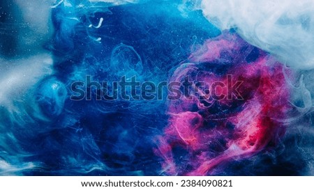 Ink drop background. Fantasy cloud. Neon pink blue sparkling steam mysterious mix hypnotic flow abstract magic dynamic texture explosion art.