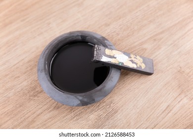 Ink In The Inkstone And An Ink Stick