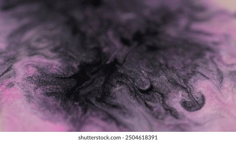 Ink splash. Shimmering texture. Blur black pink liquid flow sparkling particles blend spreading on dark abstract art background. - Powered by Shutterstock