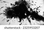 Ink splatter. Oil stain. Abstract splash of dark black spatters drips oil watercolor explosion on white creative illustration.