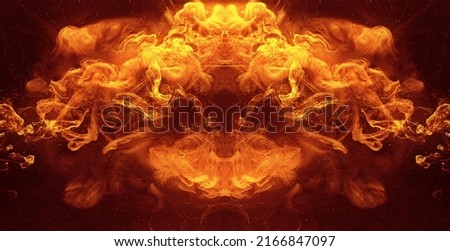 Ink water blend. Hellfire effect. Red orange fiery fluid mixing motion on black mist texture abstract background shot on Red Cinema camera 6k.