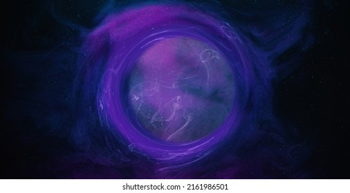 Ink Water Drop. Circle Mist Flow. Logo Reveal Effect. Blue Pink Fume Mix Motion On Purple Abstract Art Background Shot On Red Cinema Camera 6k.