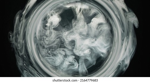 Ink Water Explosion. Fluid Splash In Circle. Logo Reveal Layer. White Grey Color Smoke Round Cloud Motion On Dark Black Abstract Art Background Shot On Red Cinema Camera 6k.