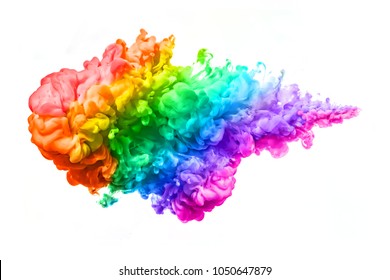 Ink in water isolated on white background. Rainbow of colors. Color explosion