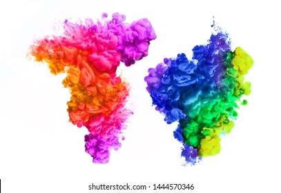 Ink In Water Isolated On White Background. Rainbow Of Colors. Color Explosion. 