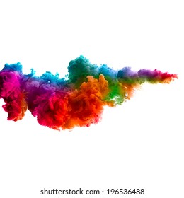 Ink In Water Isolated On White Background. Rainbow Of Colors. Color Explosion