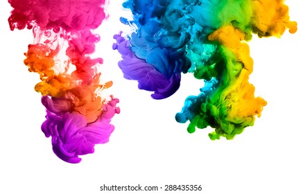 Ink in water isolated on white background. Rainbow of colors - Shutterstock ID 288435356