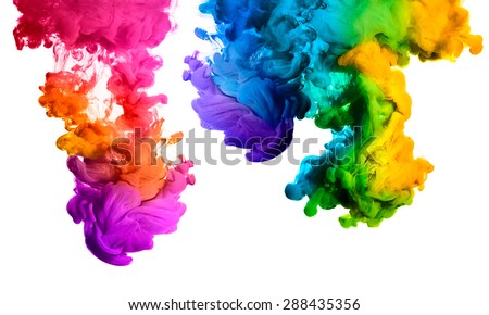 Ink in water isolated on white background. Rainbow of colors