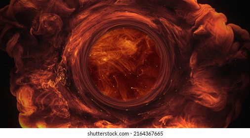 Ink Water Round Portal. Color Mist Flow. Logo Reveal Effect. Brown Orange Fume Mix Motion Abstract Art Background Shot On Red Cinema Camera 6k.