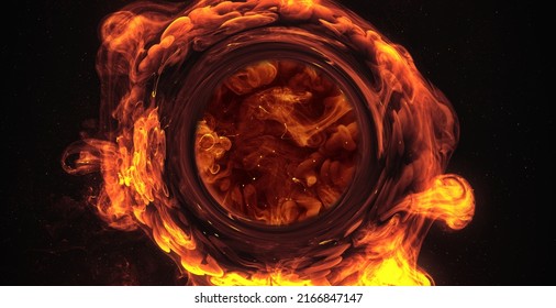 Ink Water Round Portal. Color Mist Flow. Logo Reveal Effect. Brown Orange Fume Mix Motion Abstract Art Background Shot On Red Cinema Camera 6k.