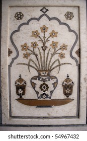 Inlaid in white marble and colored stone at Mausoleum of Itimad-ud-Daula ("Baby" Taj) in Agra