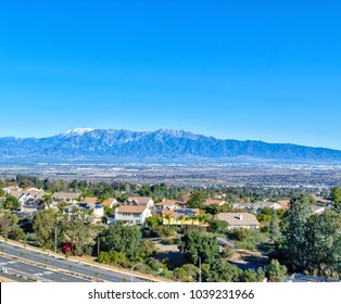 Inland Empire Southern California On Clear Spring Morning With Snow On Distant Mountains