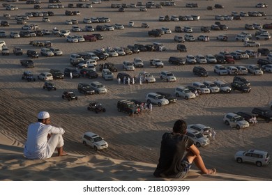 INLAND SEA, QATAR - OCTOBER 13, 2017: Qatari Men Meet On The Weekend In The Emirate's South-eastern Corner To Practice Dune Bashing, A Form Of Off-roading In The Sand Dunes.