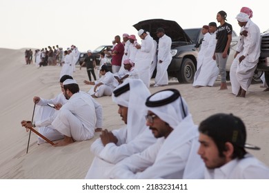 INLAND SEA, QATAR - OCTOBER 13, 2017: Qatari Men Meet On The Weekend In The Emirate's South-eastern Corner To Practice Dune Bashing, A Form Of Off-roading In The Sand Dunes.