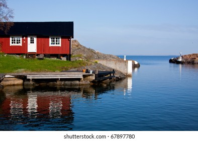 Inlet. Inlet With Red Wood House.