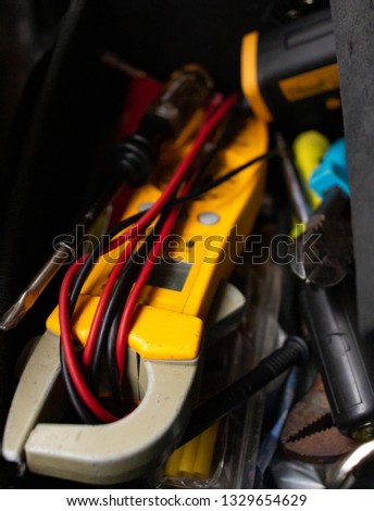 innards of toolbox with focus towards bottom . 
