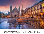 Inner courtyard of the Binnenhof palace in the Hague, Netherlands at twilight