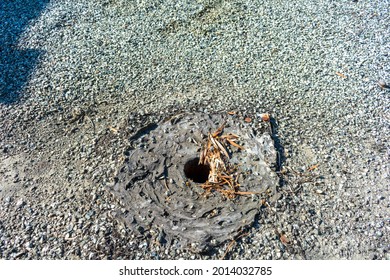 Inner Drain Hole On Flat Roof Without Leaf Filter Or Drain Strainer.