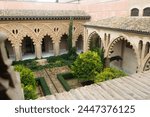 Inner halls of medieval Islamic palace of Aljaferia in Zaragoza, Spain