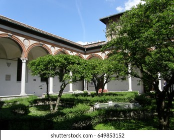 Inner yard of Santa Maria delle Grazie Church in Milan, Italy