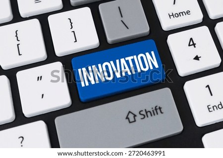 Innovation button on computer keyboard. Concept of creative technology, modern solutions and digital progress.