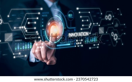Innovation with Graphical User Interface and big data Concept, business people touch Innovative ideas presented by management consultants on-screen, design, invention development