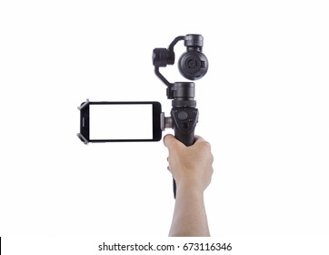 Innovative digital camera is a new generation with electronic stabilizer. Isolated on white background.