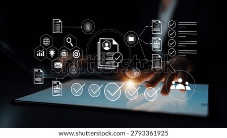 Innovative digital interface illustrating data analysis and document management, perfect for business contexts emphasizing productivity and technology solutions. Gantry