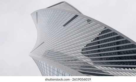 Innovative Dynamic Architectural Design Featuring a Striking Skyscraper with Unique Features. Action