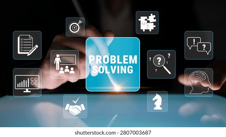 Innovative Problem Solving Concepts with Icons and Hands Demonstrating Creative Thinking and Solutions in a Business Setting