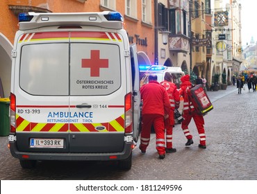 INNSBRUCK, AUSTRIA - DECEMBER 27, 2019: Austrian ROTES KREUZ Car. Austrian Red Cross Is The National Society Of The International Red Cross And Red Crescent Movement In Austria.